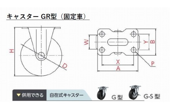 単輪キャスターＧＲ－３２Ｒ固定ゴム車