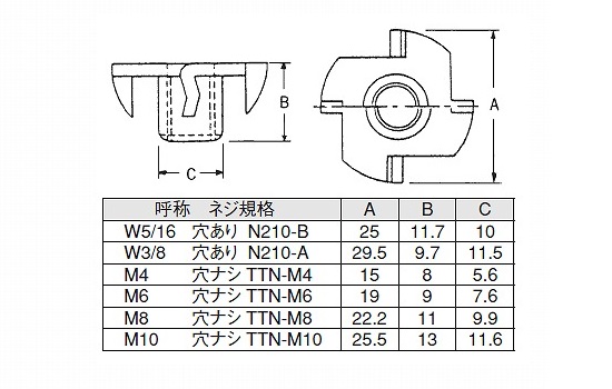 鋼製爪付TナットTTN-M8 鋼製爪付TナットTTN-M8
