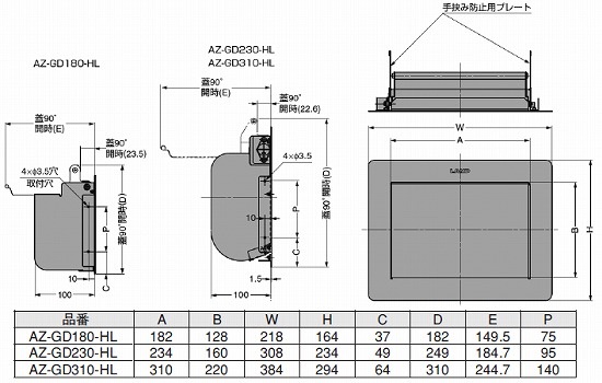 屑入れ投入口（側板取付用）ＡＺ－ＧＤ１８０－ＨＬソフトクローズ機能付